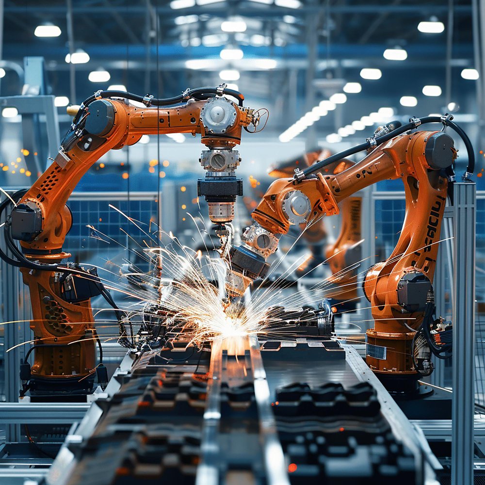 Yellow industrial robot arm used in digital manufacturing